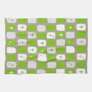 Retro Green Starbursts Kitchen Towel