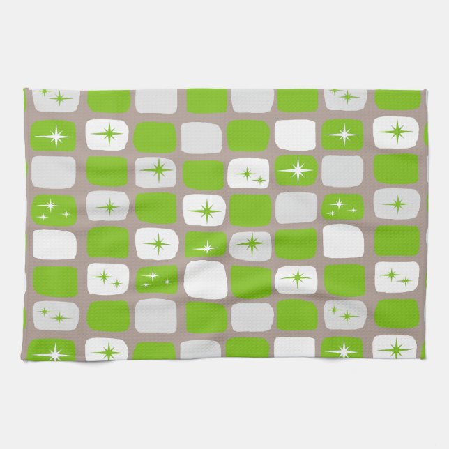 Retro Green Starbursts Kitchen Towel (Horizontal)