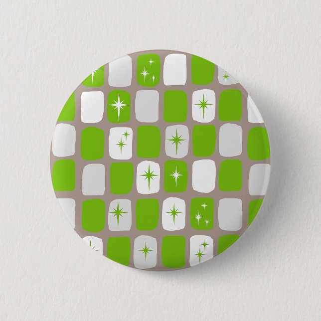 Retro Green Starbursts Round Button (Front)