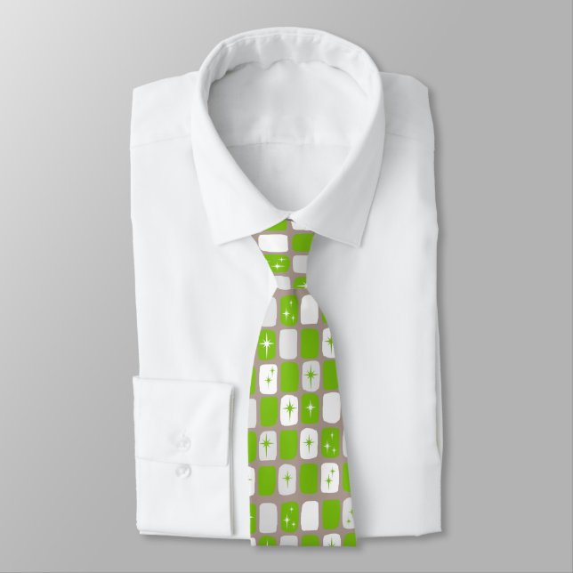 Retro Green Starbursts Tie (Tied)