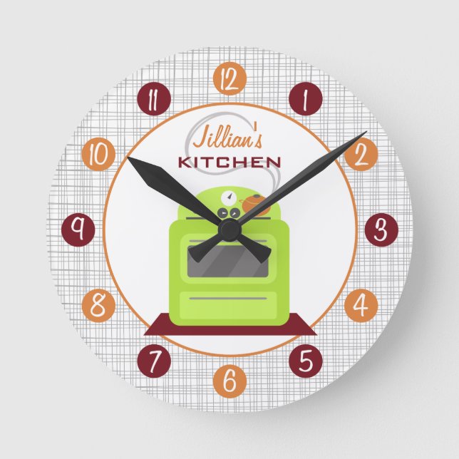 Retro Green Stove Personalised Kitchen Clock (Front)