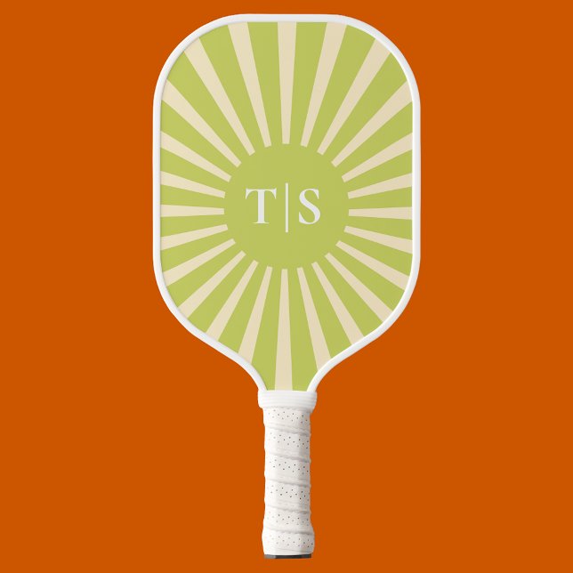 Retro Green Sunburst Monogram Initials Pickleball Paddle (Retro Green Sunburst Monogram Initials Pickleball Paddle
)