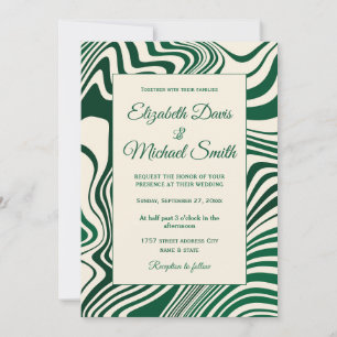 Retro Green Swirl Abstract Pattern Invitation