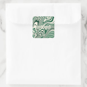 Retro Green Swirl Abstract Pattern Square Sticker