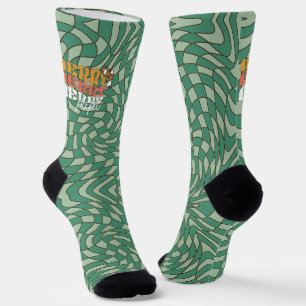 Retro Green Swirl   Merry Papa Christmas  Socks