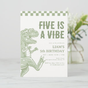 Retro Green T Rex Dinosaur Birthday Party Invitation