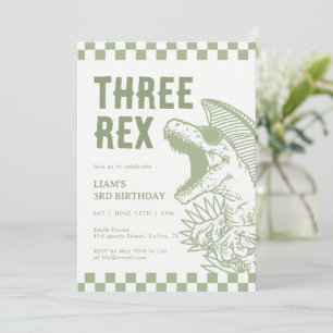 Retro Green T Rex Dinosaur Birthday Party Invitation
