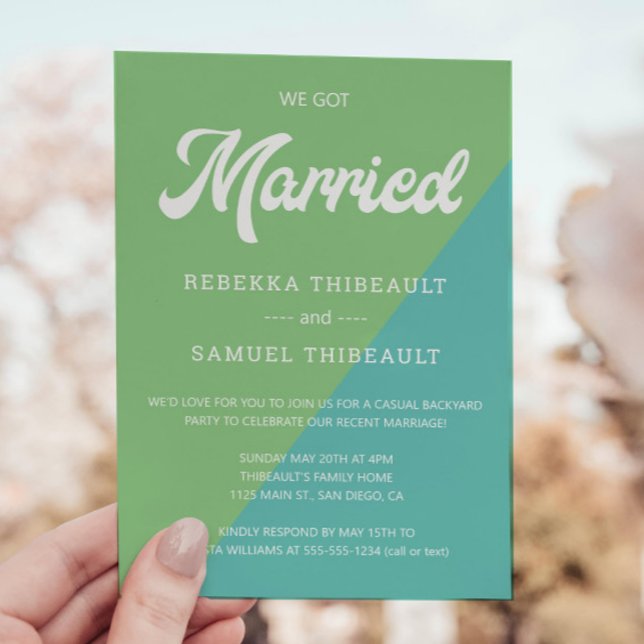 Retro Green Teal Colour Block Wedding Casual Party Invitation (Creator Uploaded)