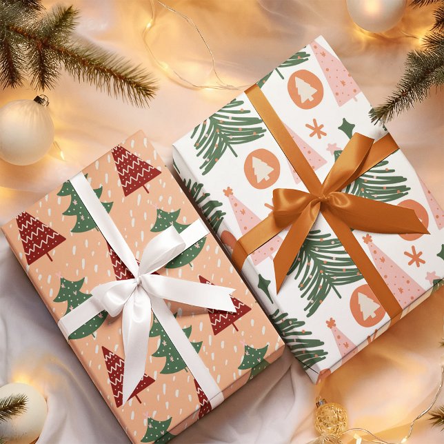 Retro Green Trees Pattern Christmas Holiday Wrapping Paper Sheet (Creator Uploaded)