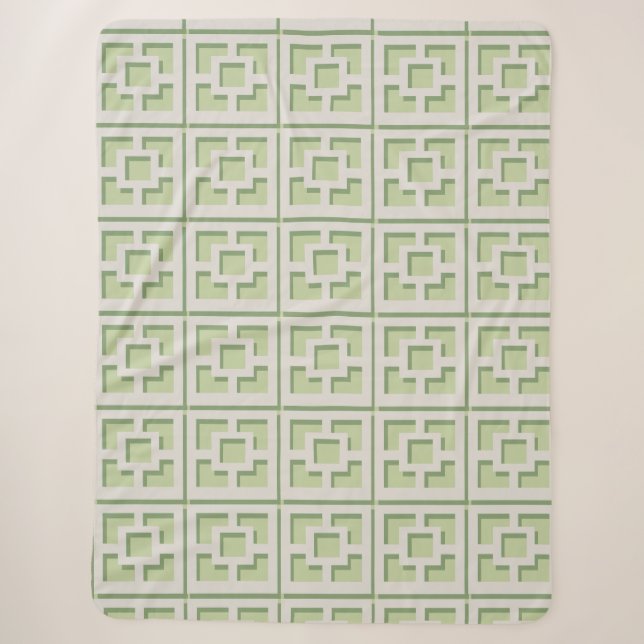  Retro Green Trellis Sherpa Blanket (Front)