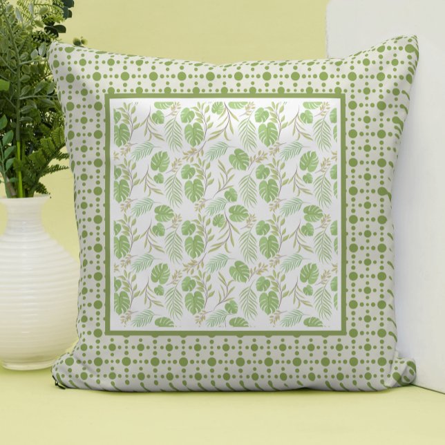 Retro Green Tropical Leaves Panel Cushion (Creator Uploaded)