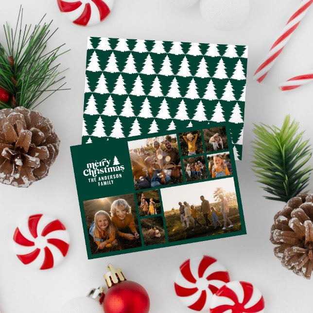 Retro green typography modern multi photo holiday card (Creator Uploaded)