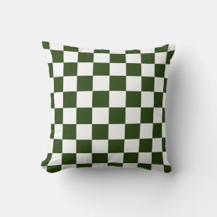 Retro Green White Chequered 60s Pattern  Cushion