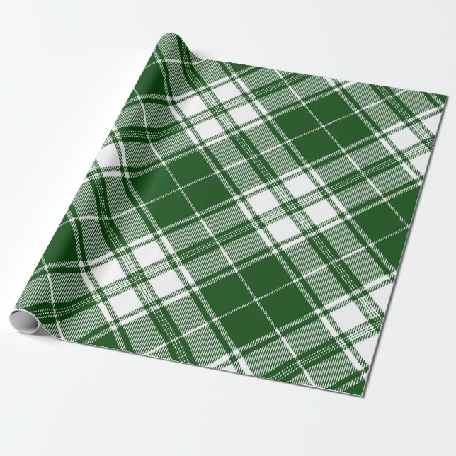 Retro Green White Christmas New Year Tartan Plaid Wrapping Paper (Unrolled)