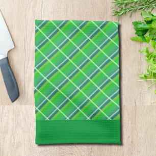 Retro Green White Horizontal Plaid Pattern Tea Towel