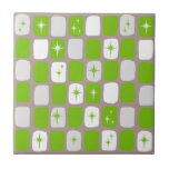 Retro Green & White Starburst Ceramic Tile<br><div class="desc">This Retro Green and White Starbursts Small Ceramic Tile is so adorably space age you won’t be able to contain your enthusiasm. And, why would you want to? This 1960’s mid century modern inspired design features a dark heather grey background and rows of perfectly imperfect rectangles in cheery green, white,...</div>