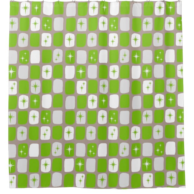 Retro Green & White Starburst Shower Curtain (Front)