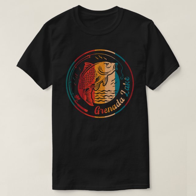 Retro Grenada Lake Fishing T-Shirt (Design Front)