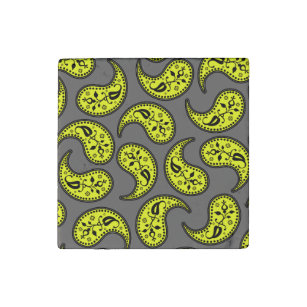 Retro Grey And Yellow Paisley Pattern Magnet