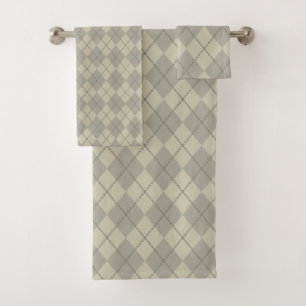 Retro Grey Argyle Bath Towels Set Gift