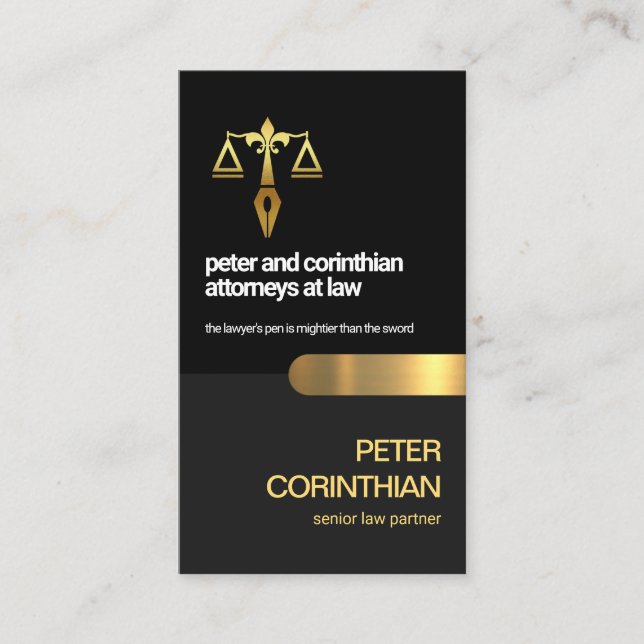 Retro Grey Black Layers Gold Tab Lawyer Business Card (Front)