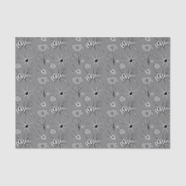 Retro Grey Comic Book Pattern Tissue Paper (Front)