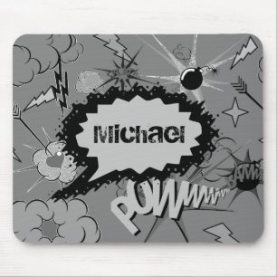 Retro Grey Custom Comic Book Pattern Personalised Mouse Pad