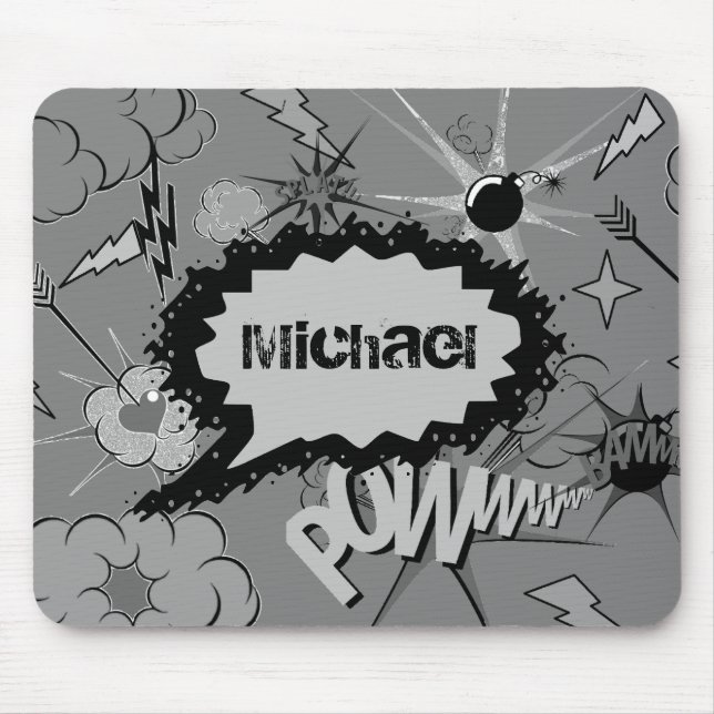 Retro Grey Custom Comic Book Pattern Personalised Mouse Pad (Front)