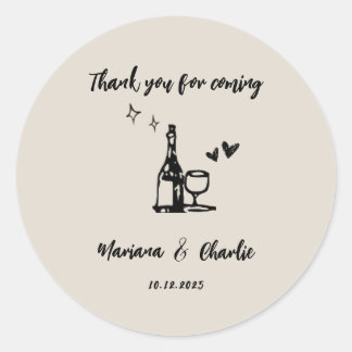 Retro Grey Hand Drawn Illustrated Wedding  Classic Round Sticker