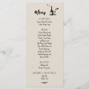 Retro Grey Hand Drawn Illustrated Wedding Menu