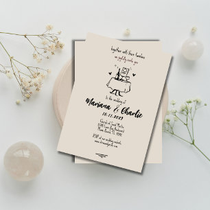 Retro Grey Hand Drawn Illustration Wedding Invitation