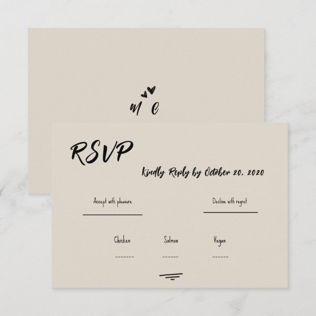 Retro Grey Hand Written Scribble Wedding RSVP  Card (Front/Back)