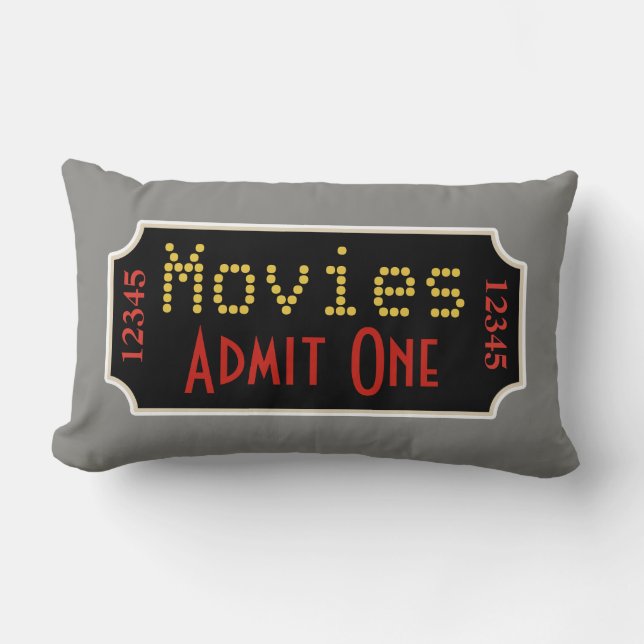 Retro Grey Home Theatre Movie Ticket Cinema Pillow (Front)