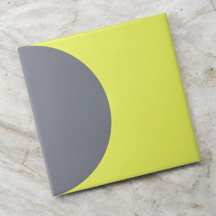 Retro Grey Neon Green Half Circle Bold Mid Century Ceramic Tile