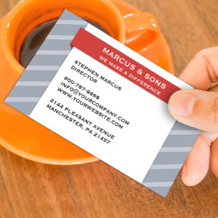 Retro Grey Red Banner Business Card
