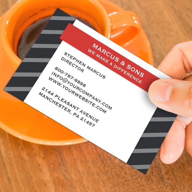 Retro Grey Red Banner Business Card (Creator Uploaded)