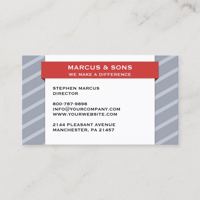 Retro Grey Red Banner Business Card (Front)