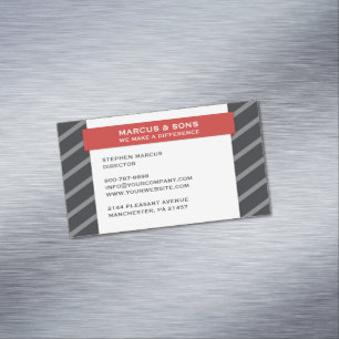 Retro Grey Red Banner Magnetic Business Card