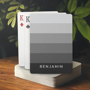 Retro Grey Stripes with Simple Sans Serif Name Playing Cards