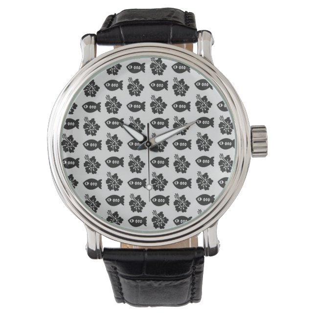 Retro Grey Tiki Pattern Watch (Front)