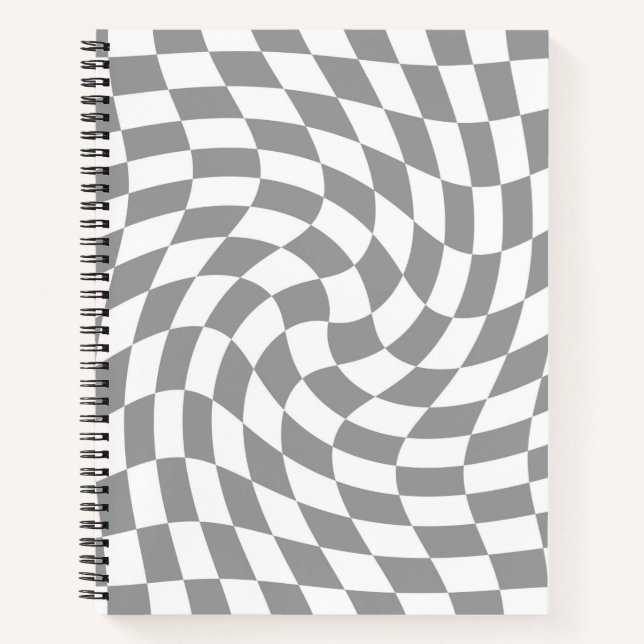 Retro Grey White Pastel Warped Checks Chequered   Notebook (Front)