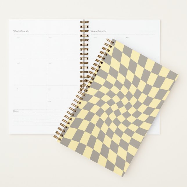 Retro Grey Yellow Pastel Warped Chequered Planner (Display)