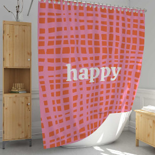 Retro Grid Abstract Pattern Happy Shower Curtain