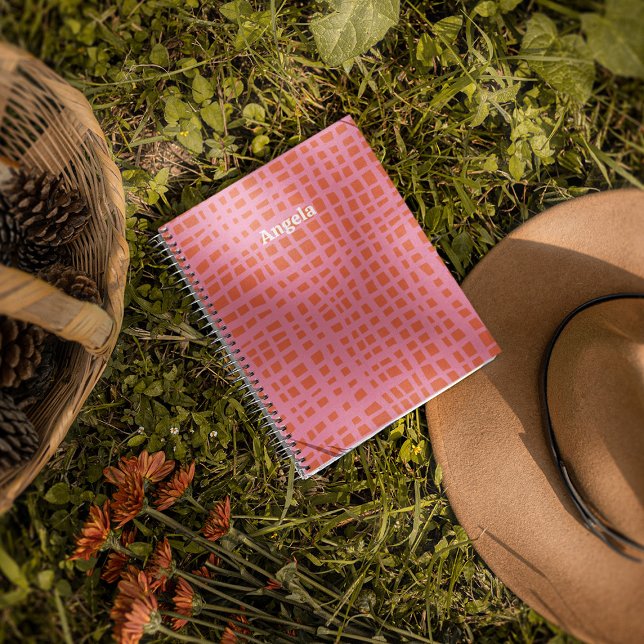 Retro Grid Abstract Pattern Personalizable Notebook (Creator Uploaded)