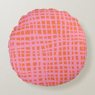 Retro Grid Abstract Pattern Round Cushion