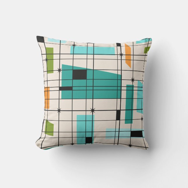 Retro Grid and Starbursts Outdoor Pillow (Front)