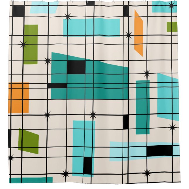 Retro Grid and Starbursts Shower Curtain (Front)