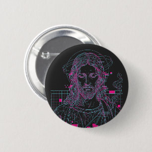 Retro Grid Jesus King Of Kings Revelation 19:16 6 Cm Round Badge