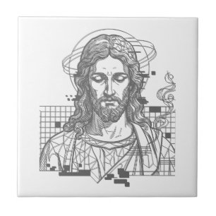 Retro Grid Jesus King Of Kings Revelation 19:16 Ceramic Tile