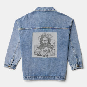 Retro Grid Jesus King Of Kings Revelation 19:16 Denim Jacket
